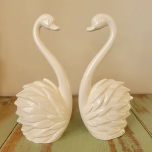 Elegant White Mid Century Swan Figurines